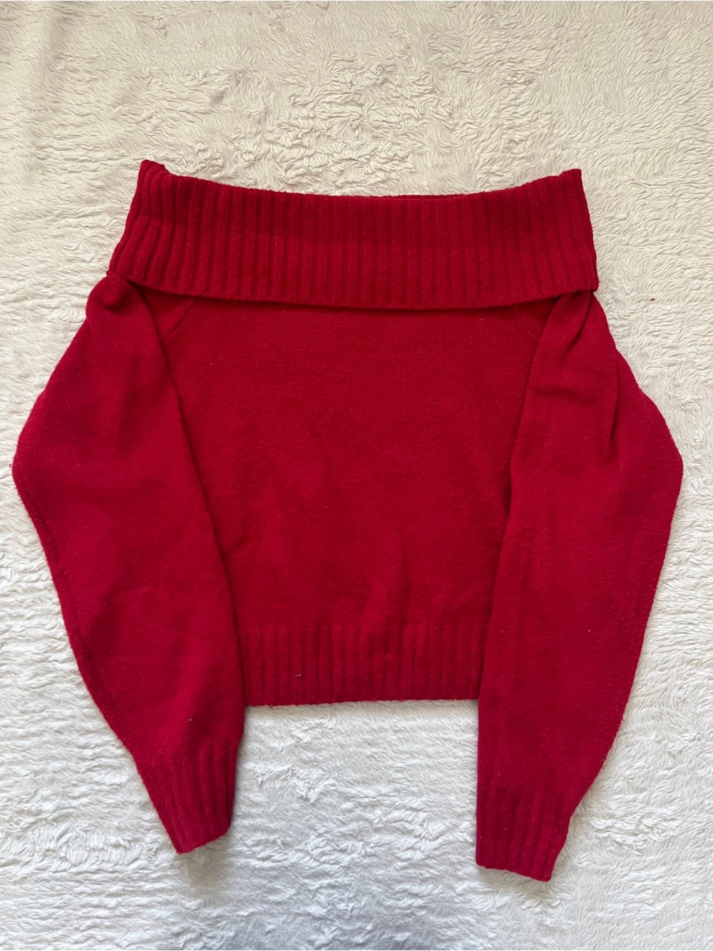 Hollister Red Foldover Off The Shoulder Knit Sweater - Size Small